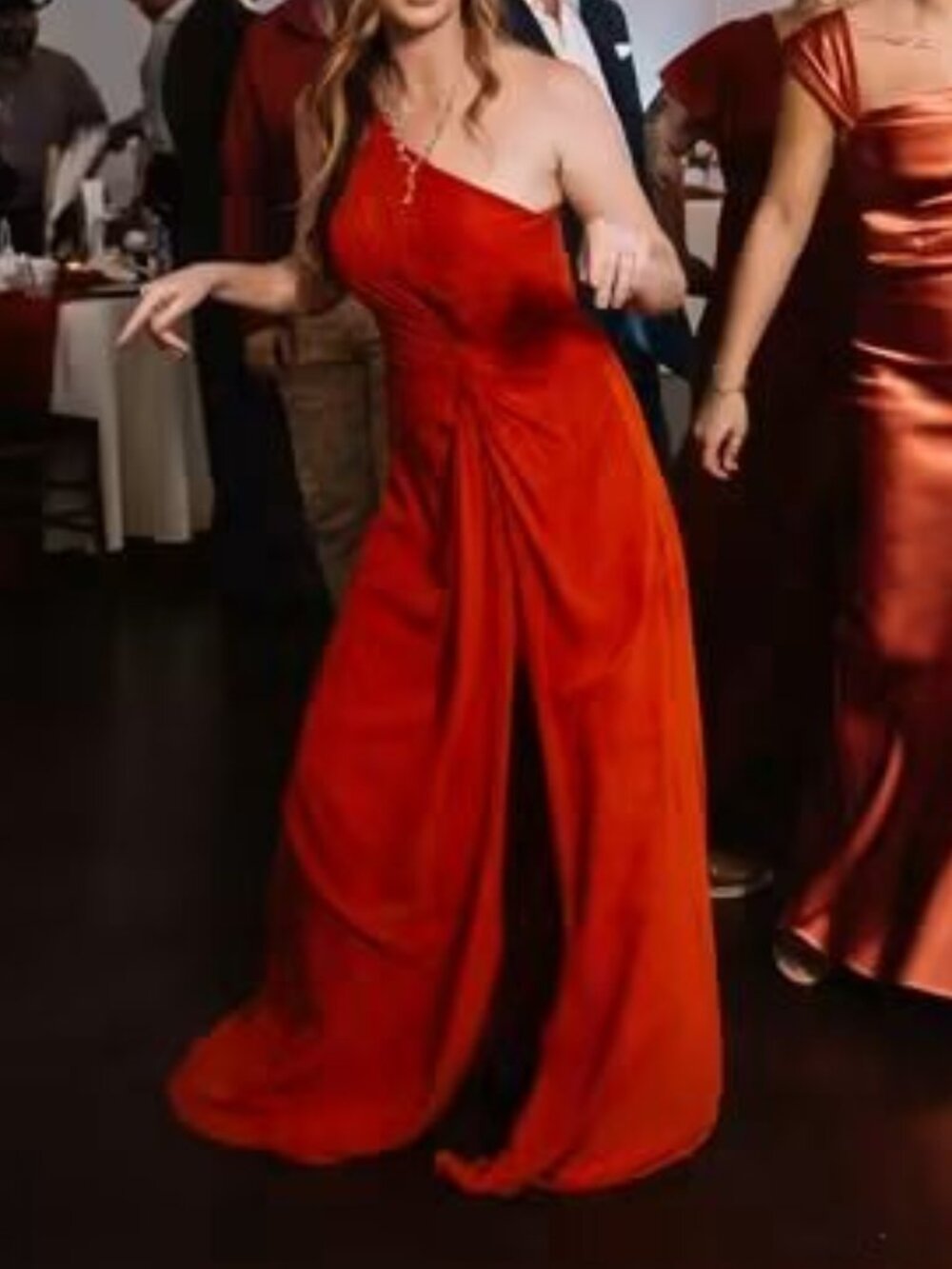 Terracota orange azazie bridesmaid dress